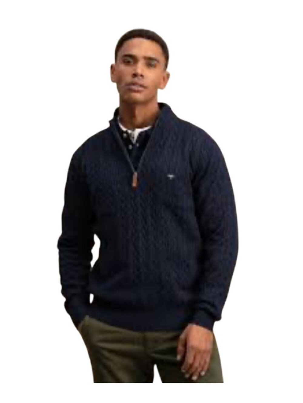 Vineyard Vines Mens Blue Cable Knit 1/4-Zip Sweater Wool Blend Size L preppy